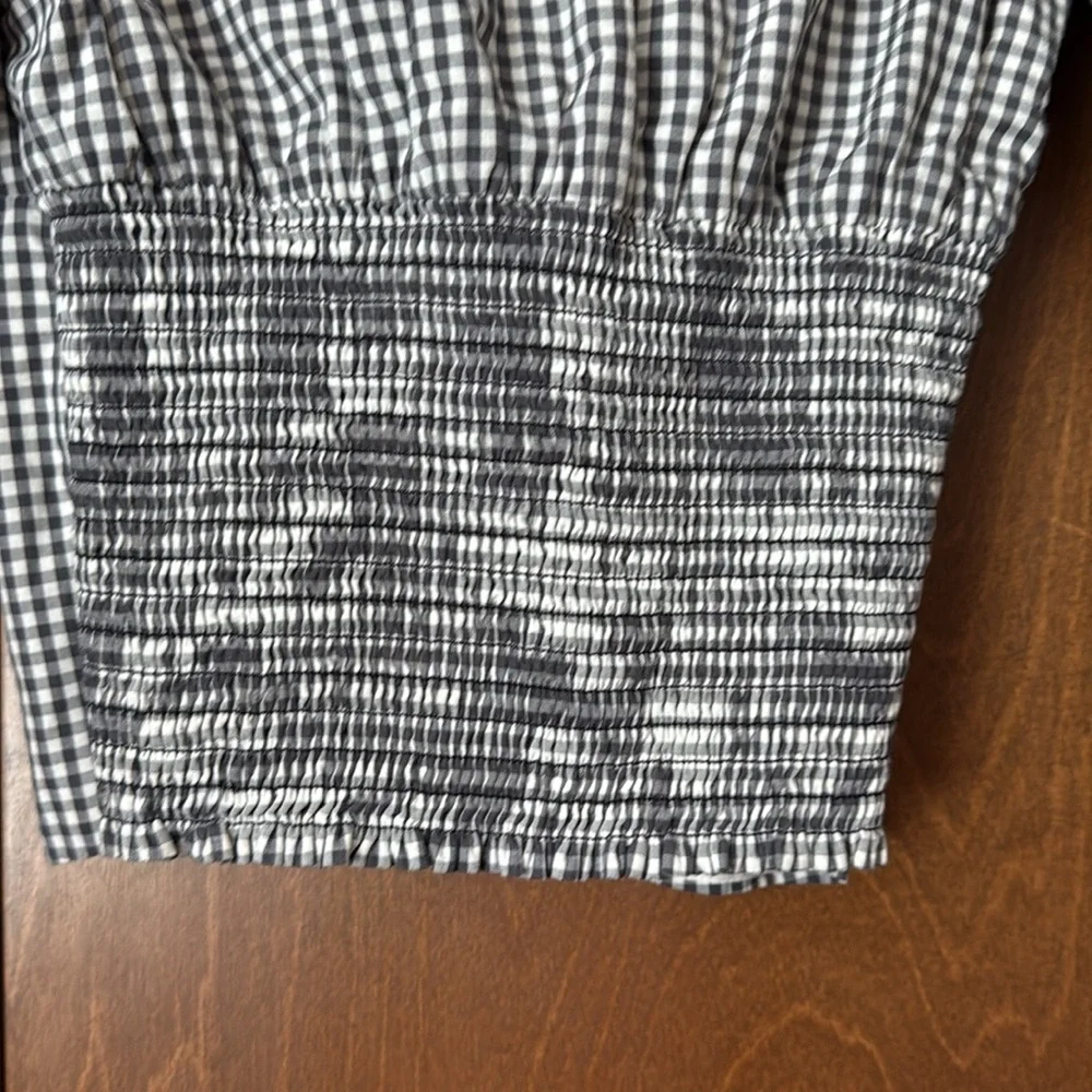 Abercrombie & Buffalo Plaid Black and White Gingham Puff Sleeve Crop Top XS EUC